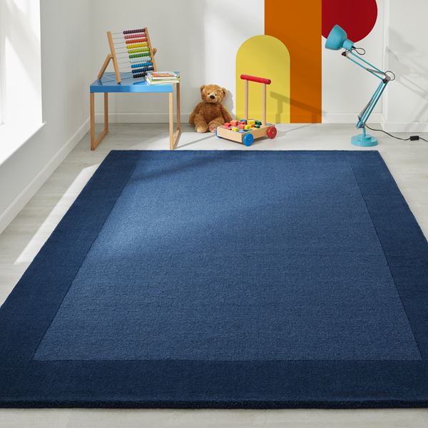 Colours Bordered Wool Rug - Navy Blue